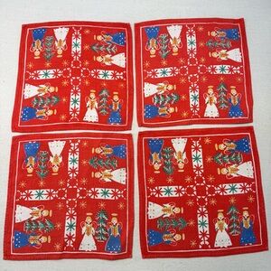 Vintage Mid-Century Scandinavian Christmas Napkins - Set of 4